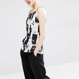 Monki Abstract Black and White Print Cami Top